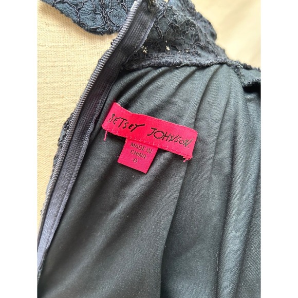 Betsey Johnson Black Lace Dress Tie Neck Mock High Collar Short Sleeve - Picture 5 of 7